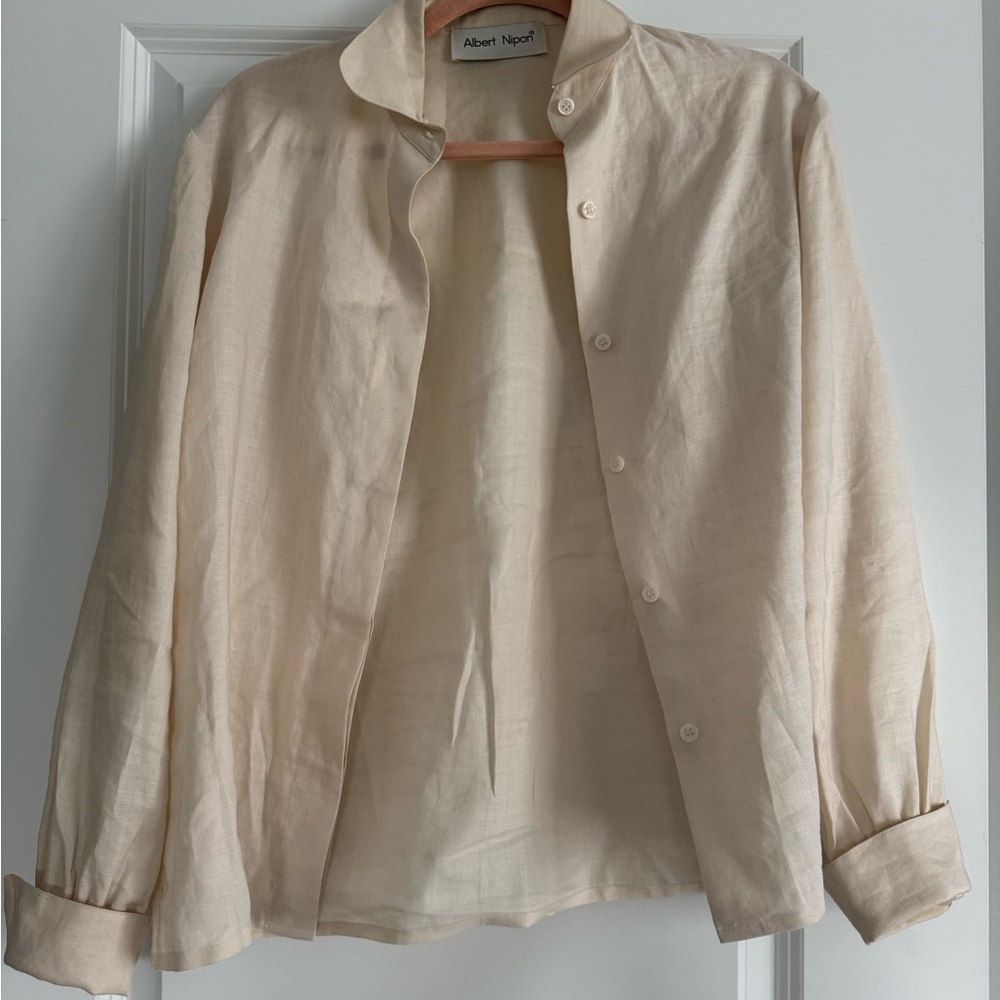 Albert Nipon Beige Women’s linen button up